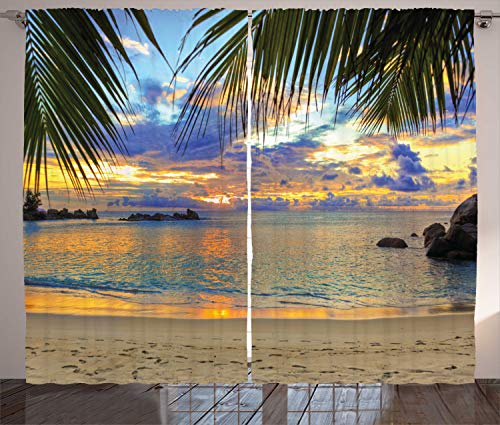 ABAKUHAUS Tropisch Rustikaler Gardine, Exotische Strand-Foto, Schlafzimmer Kräuselband Vorhang mit Schlaufen und Haken, 280 x 175 cm, Tan Grün von ABAKUHAUS