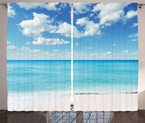 ABAKUHAUS Tropisch Rustikaler Vorhang, Exotischer Strand Vivid Sky, Wohnzimmer Universalband Gardinen mit Schlaufen und Haken, 280 x 225 cm, Aqua von ABAKUHAUS
