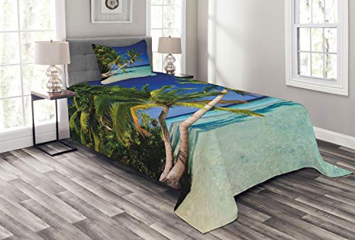 ABAKUHAUS Tropisch Tagesdecke Set, Exotische Malediven Strand, Set mit Kissenbezug Mit Digitaldruck, für Einzelbetten 170 x 220 cm, Blau Türkis farbenes grün ABAKUHAUS Tropisch Tagesdecke Set, Exotische Malediven Strand, Set mit Kissenbezug Mit Digitaldruck, für Einzelbetten 170 x 220 cm, Blau Türkis farbenes grün von ABAKUHAUS