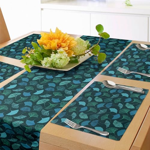 ABAKUHAUS Tropisch Tischläufer & 4 Stück Tischsets, Aqua Color Line Kunst Exotische Ginkgo-Blätter wiederholendes Muster, Tischdeko-Set, 180 x 40 cm, Türkis Teal ABAKUHAUS Tropisch Tischläufer & 4 Stück Tischsets, Aqua Color Line Kunst Exotische Ginkgo-Blätter wiederholendes Muster, Tischdeko-Set, 180 x 40 cm, Türkis Teal von ABAKUHAUS