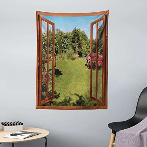 ABAKUHAUS Tropisch Wandteppich, Fenster zum Hinterhof Frische aus Weiches Mikrofaser Stoff Waschbar ohne Verblassen Digitaldruck, 110 x 150 cm, Redwood von ABAKUHAUS