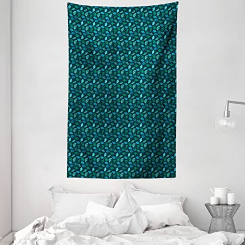 ABAKUHAUS Tropisch Wandteppich und Tagesdecke, Exotische Ginkgo-Blätter Motif aus Weiches Mikrofaser Stoff Waschbar ohne Verblassen Digitaldruck, 140 x 230 cm, Türkis Dunkel Teal von ABAKUHAUS