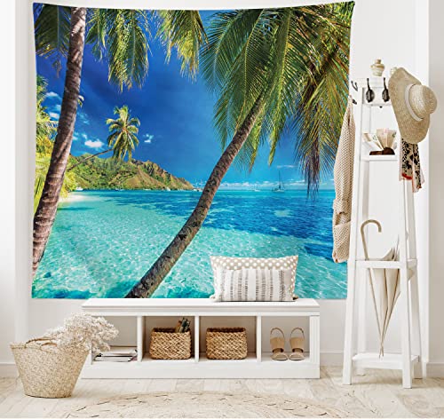 ABAKUHAUS Tropisch Wandteppich und Tagesdecke, Palmen, Meer, Strand aus Weiches Mikrofaser Stoff Waschbar ohne Verblassen Digitaldruck, 230 x 140 cm, Blau Türkis ABAKUHAUS Tropisch Wandteppich und Tagesdecke, Palmen, Meer, Strand aus Weiches Mikrofaser Stoff Waschbar ohne Verblassen Digitaldruck, 230 x 140 cm, Blau Türkis von ABAKUHAUS