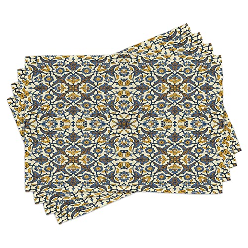 ABAKUHAUS Türkisch-Muster Platzmatten, Blume, Waschbare Stoff Esszimmer Küche Tischdekorations Digitaldruck, Braun Gelb von ABAKUHAUS