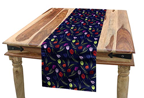 ABAKUHAUS Tulpe Tischläufer, Blühende Blumen Natur, Esszimmer Küche Rechteckiger Dekorativer Tischläufer, 40 x 180 cm, Mehrfarbig von ABAKUHAUS