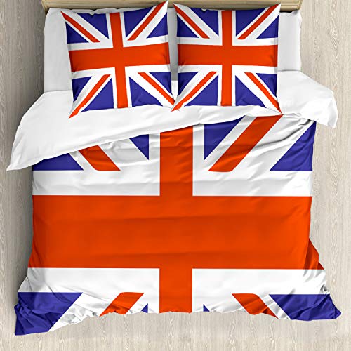 ABAKUHAUS Union Jack Bettbezug Set, Britische Loyal, Milbensicher Allergiker geeignet mit Kissenbezügen, 155 cm x 200 cm - 80 x 80 cm, Royal Blue Weiß von ABAKUHAUS