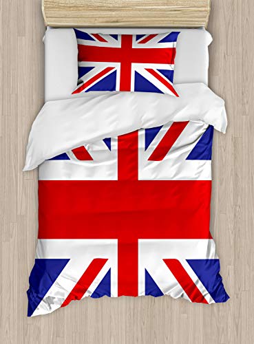 ABAKUHAUS Union Jack Bettbezug Set für Einzelbetten, Britische Loyal, Milbensicher Allergiker geeignet mit Kissenbezug, 130 x 200 cm - 70 x 50 cm, Royal Blue Weiß ABAKUHAUS Union Jack Bettbezug Set für Einzelbetten, Britische Loyal, Milbensicher Allergiker geeignet mit Kissenbezug, 130 x 200 cm - 70 x 50 cm, Royal Blue Weiß von ABAKUHAUS
