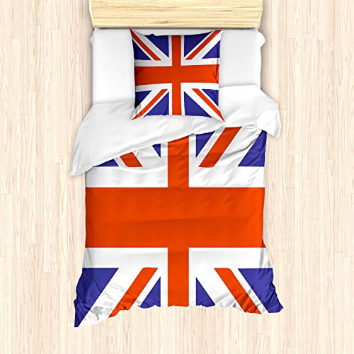 ABAKUHAUS Union Jack Bettbezug Set, Britische Loyal, Milbensicher Allergiker geeignet mit Kissenbezügen, 135 cm x 200 cm - 80 x 80 cm, Royal Blue Weiß von ABAKUHAUS