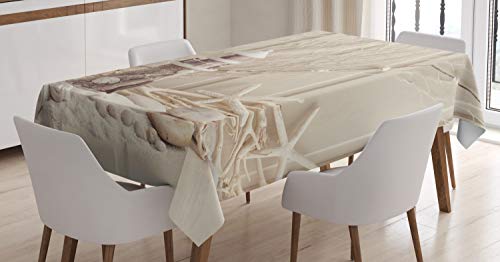 ABAKUHAUS Unterwasser- Tischdecke, Marine Fischernetz, Personalisierter Druck Klare Farben ohne Verblassen Waschbar für Außen Bereich, 140 x 200 cm, Beige Creme von ABAKUHAUS