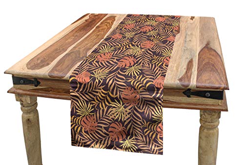 ABAKUHAUS Urwald Tischläufer, Tropical Palm Laub, Esszimmer Küche Rechteckiger Dekorativer Tischläufer, 40 x 180 cm, Braun Orange von ABAKUHAUS