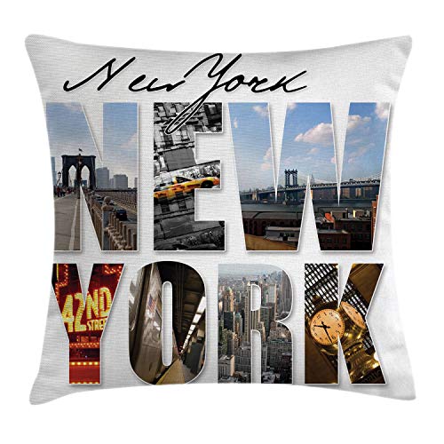 ABAKUHAUS Vereinigte Staaten Kissenbezug, New York Collage, Dekokissenhüllen Waschbar Inn/Outdoor Beidseitiger Druck mit Reißverschluß, 50 x 50 cm, Weiß Schwarz ABAKUHAUS Vereinigte Staaten Kissenbezug, New York Collage, Dekokissenhüllen Waschbar Inn/Outdoor Beidseitiger Druck mit Reißverschluß, 50 x 50 cm, Weiß Schwarz von ABAKUHAUS