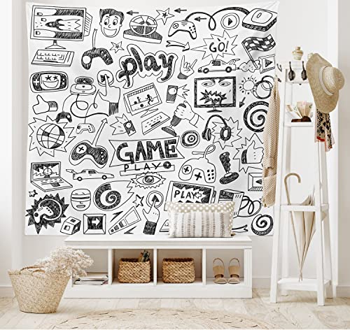 ABAKUHAUS Videospiele Wandteppich und Tagesdecke, Sketch Stil Gaming aus Weiches Mikrofaser Stoff Waschbar ohne Verblassen Digitaldruck, 230 x 140 cm, Dunkelgrau Weiß ABAKUHAUS Videospiele Wandteppich und Tagesdecke, Sketch Stil Gaming aus Weiches Mikrofaser Stoff Waschbar ohne Verblassen Digitaldruck, 230 x 140 cm, Dunkelgrau Weiß von ABAKUHAUS