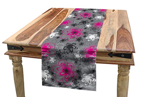 ABAKUHAUS Vintage Blumen Tischläufer, Antike Blüten, Esszimmer Küche Rechteckiger Dekorativer Tischläufer, 40 x 180 cm, Pink Grau von ABAKUHAUS