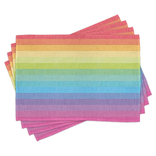 ABAKUHAUS Jahrgang Rainbow Platzmatten, Retro Streifen, Waschbare Stoff Esszimmer Küche Tischdekorations Digitaldruck, Lila Hellgelb von ABAKUHAUS