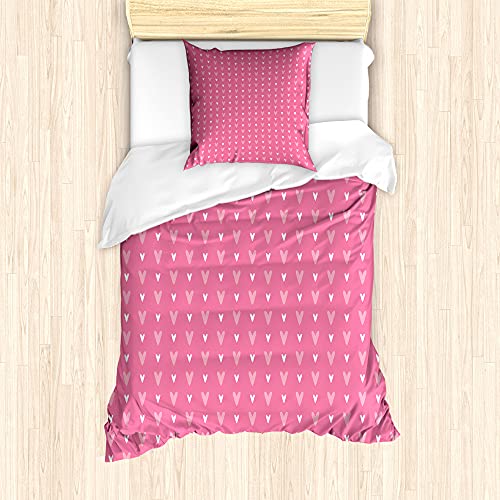 ABAKUHAUS Vintage Valentine Bettbezug Set für Einzelbetten, zarte Herzen, Milbensicher Allergiker geeignet mit Kissenbezug, 135 cm x 200 cm - 80 x 80 cm, Rosa Blassrosa und Weiß von ABAKUHAUS