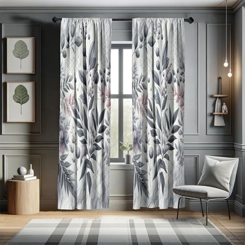 ABAKUHAUS Vorhänge, Blätterkunst, Vorhang für Wohnzimmer Schlafzimmer Dekor, 2 Stück 150 cm x 225 cm, Grau Pink Blaugrau Puder Rosa ABAKUHAUS Vorhänge, Blätterkunst, Vorhang für Wohnzimmer Schlafzimmer Dekor, 2 Stück 150 cm x 225 cm, Grau Pink Blaugrau Puder Rosa von ABAKUHAUS