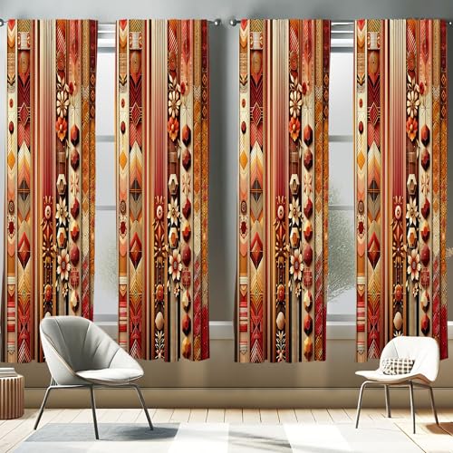 ABAKUHAUS Vorhänge 2er-Pack, Bohemian, Vorhang für Wohnzimmer Schlafzimmer, 4 Stück 75 cm x 225 cm, Dunkle Koralle Dunkelorange von ABAKUHAUS