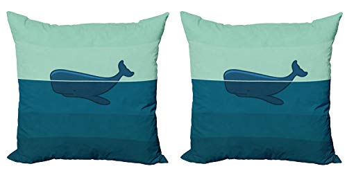 ABAKUHAUS Wal Kissenbezug Set (2Stück), Blauwal im Meer, doppelseitiges Digitaldruckdekor mit Reißverschluss, 40 cm, Hellblau und Dunkelblau von ABAKUHAUS