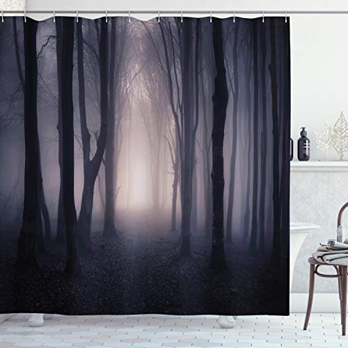 ABAKUHAUS Wald Duschvorhang, Tief im Dschungel Spooky, Stoffliches Gewebe Badezimmerdekorationsset mit Haken, 175 x 220 cm, Dunkelgrau Lila ABAKUHAUS Wald Duschvorhang, Tief im Dschungel Spooky, Stoffliches Gewebe Badezimmerdekorationsset mit Haken, 175 x 220 cm, Dunkelgrau Lila von ABAKUHAUS