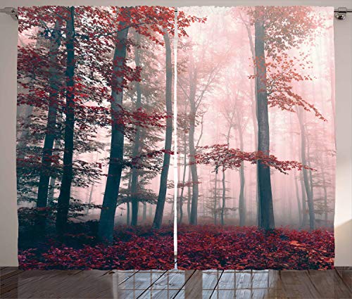 ABAKUHAUS Wald Rustikaler Vorhang, Herbst-Fall-Natur Woods, Wohnzimmer Universalband Gardinen mit Schlaufen und Haken, 280 x 225 cm, Braun Grau von ABAKUHAUS