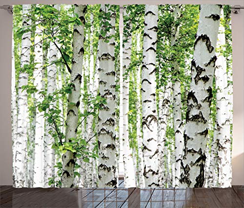 ABAKUHAUS Wald Rustikaler Vorhang, Tier-Natur-Sommer, Wohnzimmer Universalband Gardinen mit Schlaufen und Haken, 280 x 175 cm, Weiß Grün von ABAKUHAUS