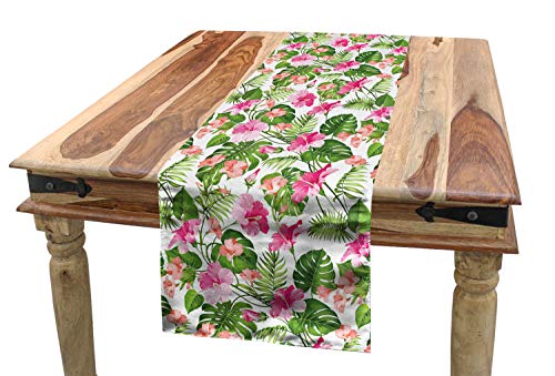 ABAKUHAUS Wald Tischläufer, Paradise Island Nature, Esszimmer Küche Rechteckiger Dekorativer Tischläufer, 40 x 225 cm, Grün Magenta von ABAKUHAUS