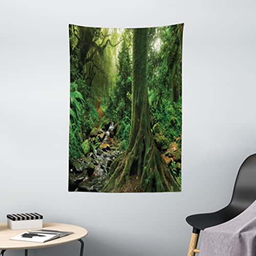 ABAKUHAUS Wald Wandteppich, Moss auf Bäumen Strom, Wohnzimmer Schlafzimmer Wandtuch Seidiges Satin Wandteppich, 100 x 150 cm, Grün von ABAKUHAUS