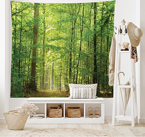 ABAKUHAUS Wald Wandteppich und Tagesdecke, Laub Wald Sommer aus Weiches Mikrofaser Stoff Waschbar ohne Verblassen Digitaldruck, 230 x 140 cm, Grün Kamel von ABAKUHAUS