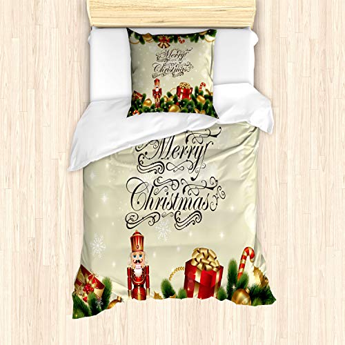 ABAKUHAUS Weihnachten Bettbezug Set, Noel Ribbons, Milbensicher Allergiker geeignet mit Kissenbezügen, 135 cm x 200 cm - 80 x 80 cm, Mehrfarbig von ABAKUHAUS