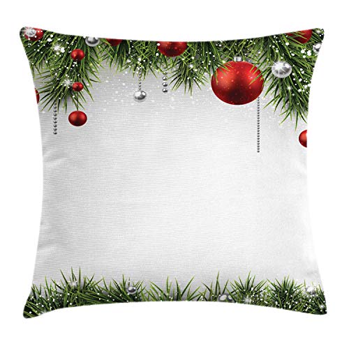 ABAKUHAUS Weihnachten Kissenbezug, Baum Balls Ornaments, Kissenhülle mit Reißverschluss Waschbar Farbfest Beidseitiger Druck, 40 x 40 cm, Grün Rot von ABAKUHAUS
