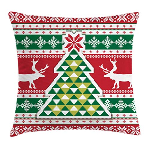 ABAKUHAUS Weihnachten Kissenbezug, Skandinavische Hirsch Bäume, 40 x 40 cm, Kissenhülle mit verstäckten Reißverschluss Waschbar Farbfest Beidseitiger Druck, Weiß Rot Grün ABAKUHAUS Weihnachten Kissenbezug, Skandinavische Hirsch Bäume, 40 x 40 cm, Kissenhülle mit verstäckten Reißverschluss Waschbar Farbfest Beidseitiger Druck, Weiß Rot Grün von ABAKUHAUS