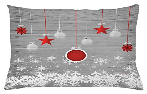 ABAKUHAUS Weihnachten Kissenbezug, Sterne-Flitter Schnee, Dekokissenhüllen Waschbar Inn/Outdoor Beidseitiger Druck mit Reißverschluß, 65 x 40 cm, Weiß Grau Rot von ABAKUHAUS