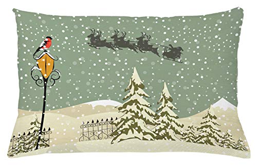 ABAKUHAUS Weihnachten Kissenbezug, Weihnachtsmann-Ren, Kissenbezug Beidseitiges Muster Klarer Digitaldruck Farbfest mit Reißverschluss, 65 x 40 cm, Beige Grün Weiß von ABAKUHAUS