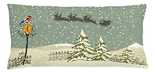 ABAKUHAUS Weihnachten Kissenbezug, Weihnachtsmann-Ren, Kissenbezug Beidseitiges Muster Klarer Digitaldruck Farbfest mit Reißverschluss, 90 x 40 cm, Beige Grün Weiß von ABAKUHAUS