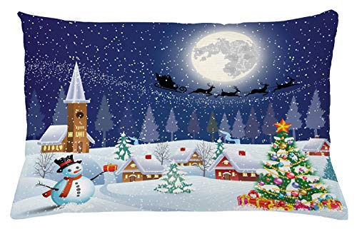 ABAKUHAUS Weihnachten Kissenbezug, Winterlandschaft, aus Farbfesten Waschbaren Stoff Beidseitiger Druck mit robusten Reißverschluß, 65 x 40 cm, Weiß Blau von ABAKUHAUS