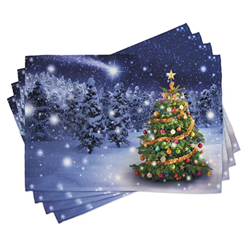 ABAKUHAUS Weihnachten Platzmatten, Elf Noel Theme winterliche, Waschbare Stoff Esszimmer Küche Tischdekorations Digitaldruck, Marineblau von ABAKUHAUS