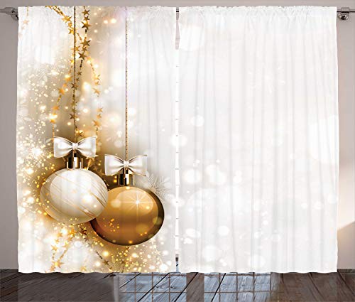 ABAKUHAUS Weihnachten Rustikaler Gardine, Neujahrs-Band, Schlafzimmer Kräuselband Vorhang mit Schlaufen und Haken, 280 x 245 cm, Weiß Beige von ABAKUHAUS