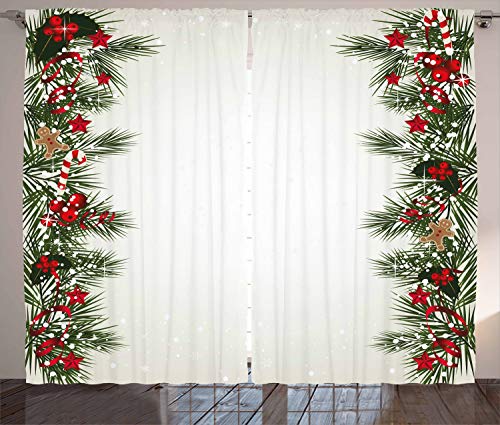 ABAKUHAUS Weihnachten Rustikaler Gardine, Silvester Magie, Schlafzimmer Kräuselband Vorhang mit Schlaufen und Haken, 280 x 225 cm, Rot Grün von ABAKUHAUS