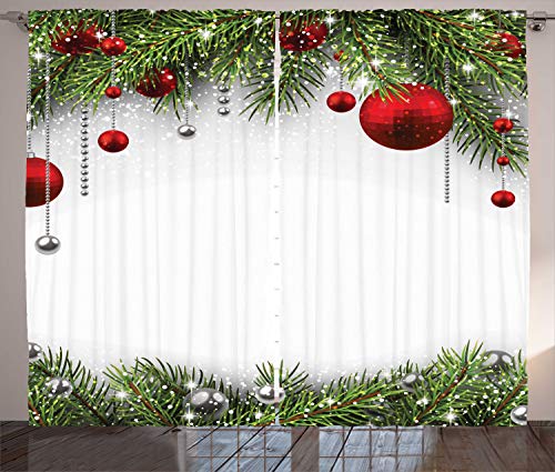 ABAKUHAUS Weihnachten Rustikaler Gardine, Baulbes Noel Baum, Schlafzimmer Kräuselband Vorhang mit Schlaufen und Haken, 280 x 245 cm, Mehrfarbig Rot von ABAKUHAUS