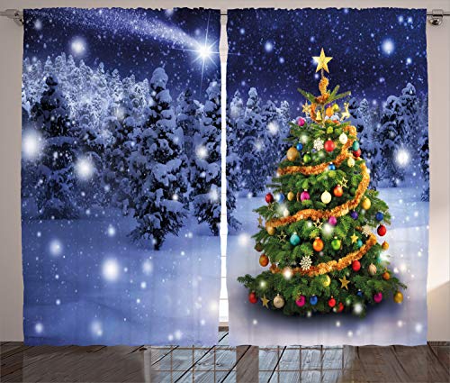 ABAKUHAUS Weihnachten Rustikaler Vorhang, Elf Noel Thema Winter, Wohnzimmer Universalband Gardinen mit Schlaufen und Haken, 280 x 260 cm, Mehrfarbig von ABAKUHAUS