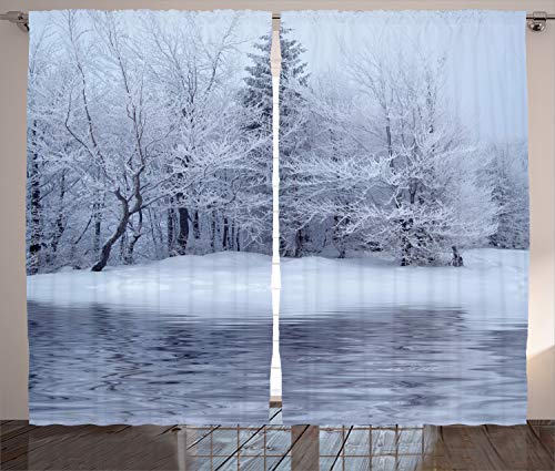 ABAKUHAUS Weihnachten Rustikaler Vorhang, Winter Blizzard Wald, Wohnzimmer Universalband Gardinen mit Schlaufen und Haken, 280 x 245 cm, Weiß Grau von ABAKUHAUS