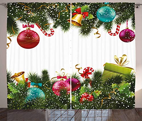 ABAKUHAUS Weihnachten Rustikaler Gardine, Neue Jahr-Gruß, Schlafzimmer Kräuselband Vorhang mit Schlaufen und Haken, 280 x 245 cm, Grün Magenta von ABAKUHAUS