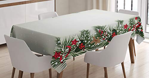 ABAKUHAUS Weihnachten Tischdecke, Zweig Berry, Personalisierter Druck mit Klaren Farben Waschbar Wasserfest kein Verblassen, 140 x 170 cm, Grün Taupe von ABAKUHAUS