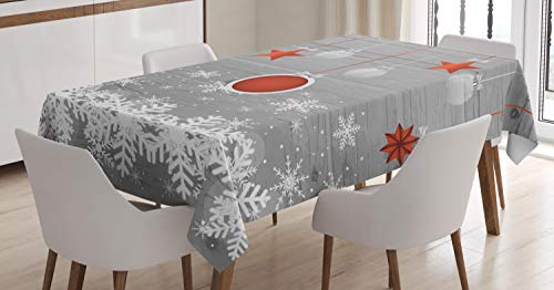 ABAKUHAUS Weihnachten Tischdecke, Sterne-Flitter Schnee, Pflegeleicht mit Modernster Druck Technologie Waschbar und Personalisiert, 140 x 240 cm, Grau Weiß von ABAKUHAUS