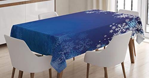 ABAKUHAUS Weihnachten Tischdecke, verschiedene Schneeflocken, Druck mit Klaren Farben ohne Verblassen Waschbar für innen oder Außen Bereich, 140 x 240 cm, Navy Blau hellblau weiß von ABAKUHAUS