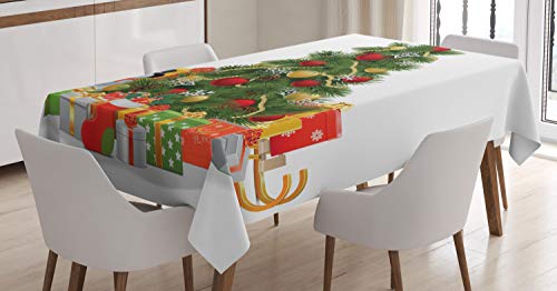 ABAKUHAUS Weihnachten Tischdecke, Weihnachtsbaum-Stil, Pflegeleicht mit Modernster Druck Technologie Waschbar und Personalisiert, 140 x 200 cm, Gelb Grün Rot von ABAKUHAUS