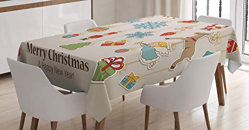 ABAKUHAUS Weihnachten Tischdecke, Weihnachtsfeiertags, Personalisierter Druck Klare Farben ohne Verblassen Waschbar für Außen Bereich, 140 x 240 cm, Beige Braun Rot von ABAKUHAUS