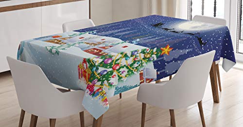 ABAKUHAUS Weihnachten Tischdecke, Winterlandschaft, Wasserfest Waschbar mit Klar Sichtbaren Farben kein Verblassen Personalisiert, 140 x 170 cm, Blau-weiß von ABAKUHAUS