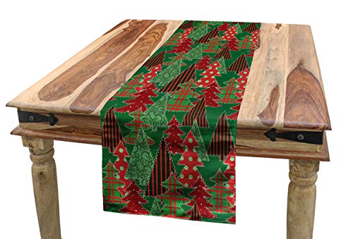 ABAKUHAUS Weihnachten Tischläufer, Baum Pines Swirl Dot, Esszimmer Küche Rechteckiger Dekorativer Tischläufer, 40 x 180 cm, Dunkle Koralle von ABAKUHAUS