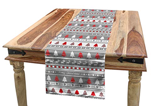 ABAKUHAUS Weihnachten Tischläufer, Deer Bäume Borders, Esszimmer Küche Rechteckiger Dekorativer Tischläufer, 40 x 225 cm, Weiß Grau von ABAKUHAUS